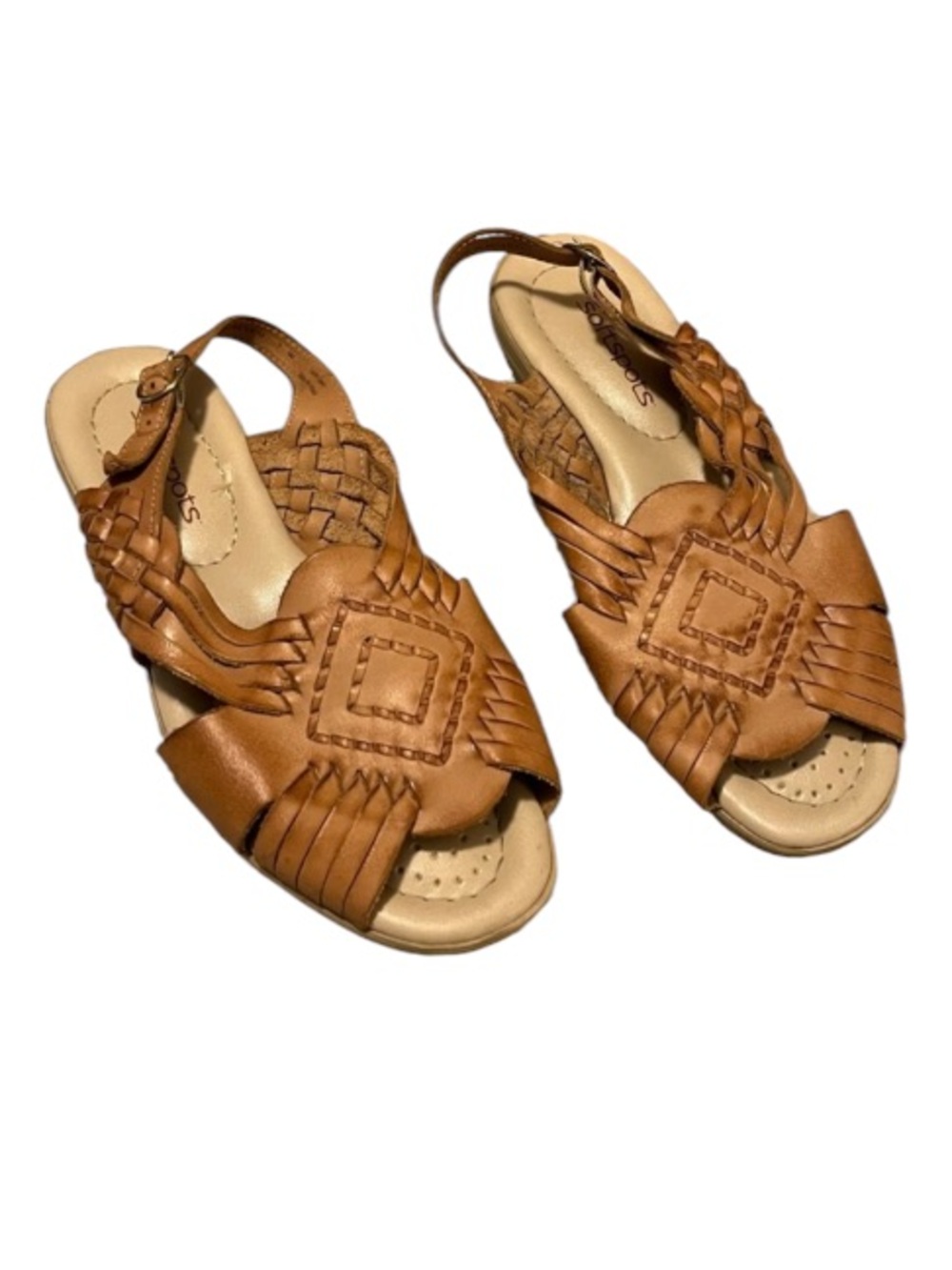 Soft Spots WomenTan Woven Leather Boho Flat Slingback Open Toe Sandal Shoes Sz 7